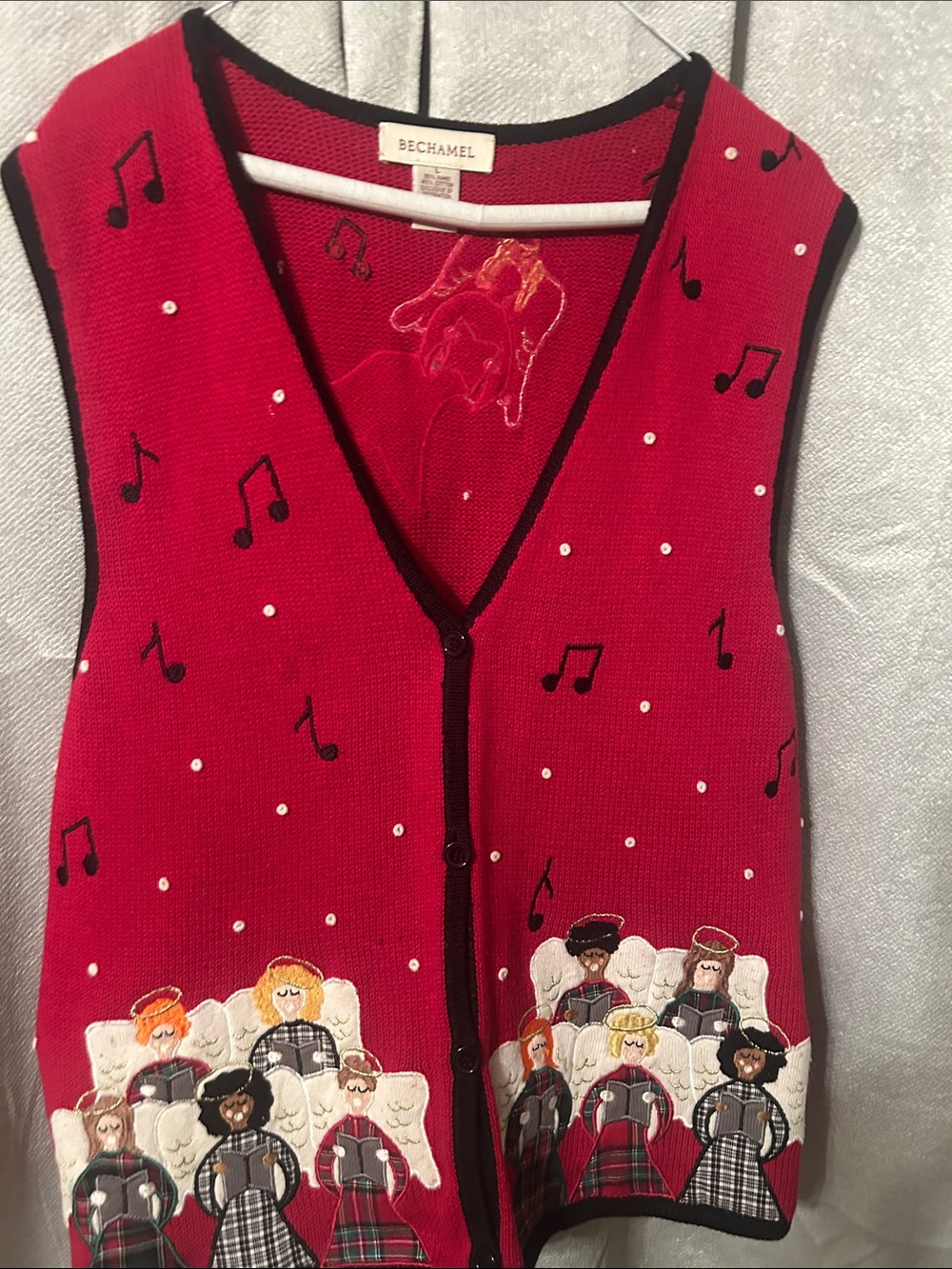 Bechamel Red Girls Choir Embroidered Vest with Black Trim
